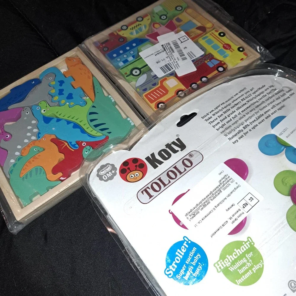 NIB - 2 Montessori Woodend Puzzles with 2 new Suction Spinning
